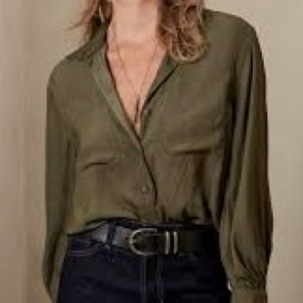 Banana Republic Olive Green Balloon Sleeve Button Front Utility Shirt Small New